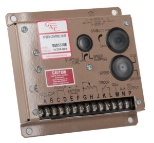 A tan GAC ESD 5500 E speed control unit for generators