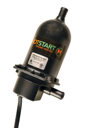 A black Hotstart TPS engine block heater with a plug