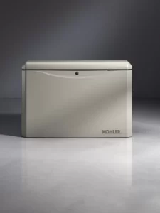 A tan Kohler 20RCA 20kW Home Generator