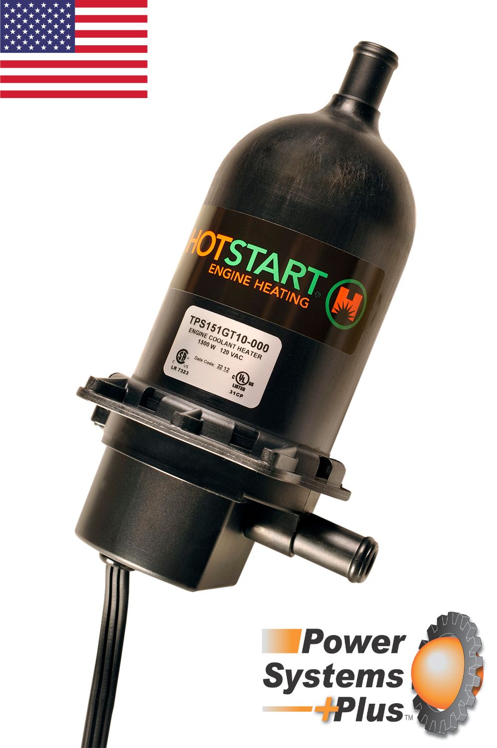 A Hotstart TPS engine heater with a USA flag and Power Systems Plus logo