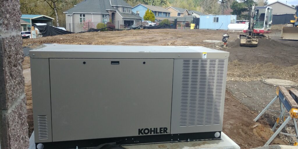 A Kohler standby generator being installed at a new residential neighborhood in Oregon
