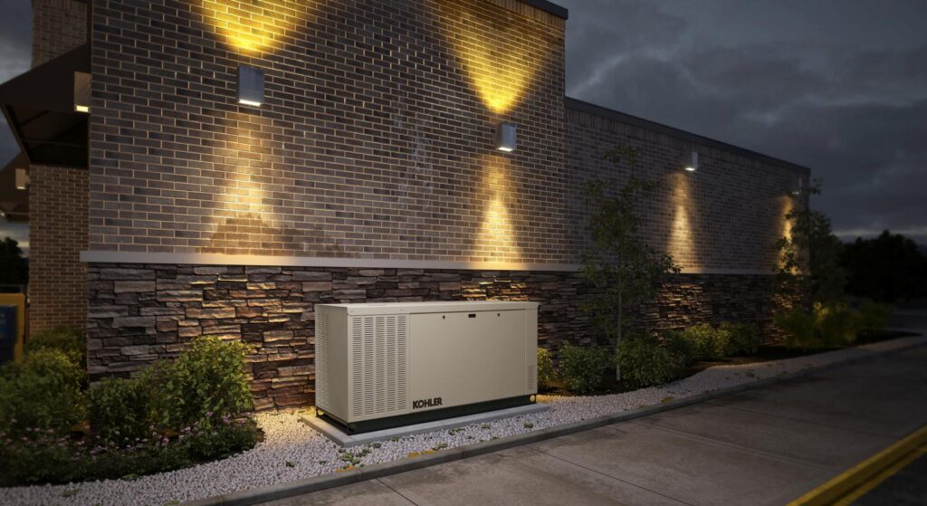 a commercial generator installation on the side of a store