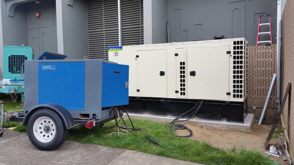 A load bank test being performed on an ASKA industrial standby generator.