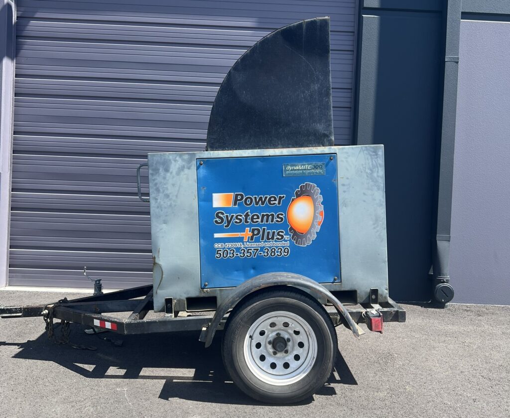 A towable load bank with a Power Systems Plus logo for generator service in Oregon