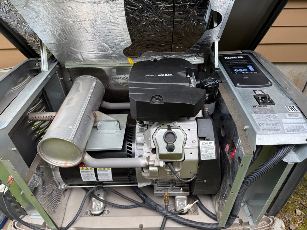 An open Kohler Home generator ready for service in Portland, OR