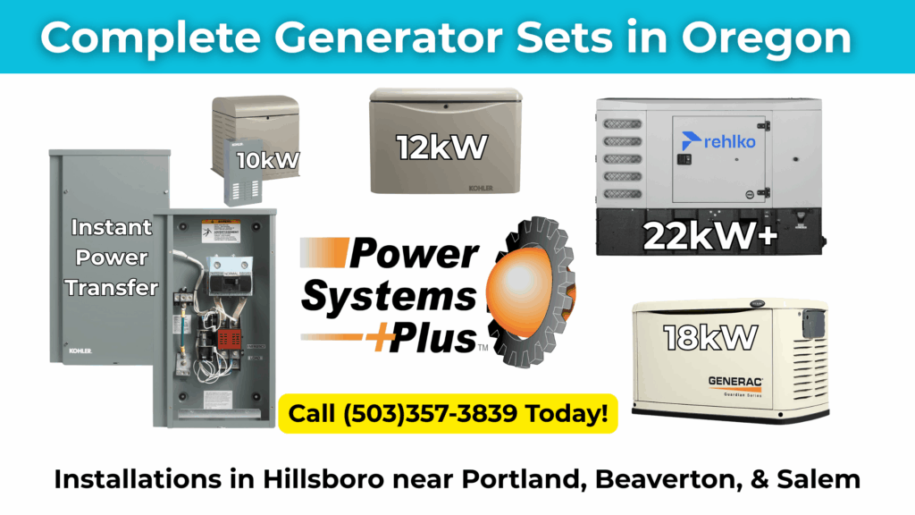 Complete generator sets for reliable back up power and instant power transfer in Oregon by Power Systems Plus