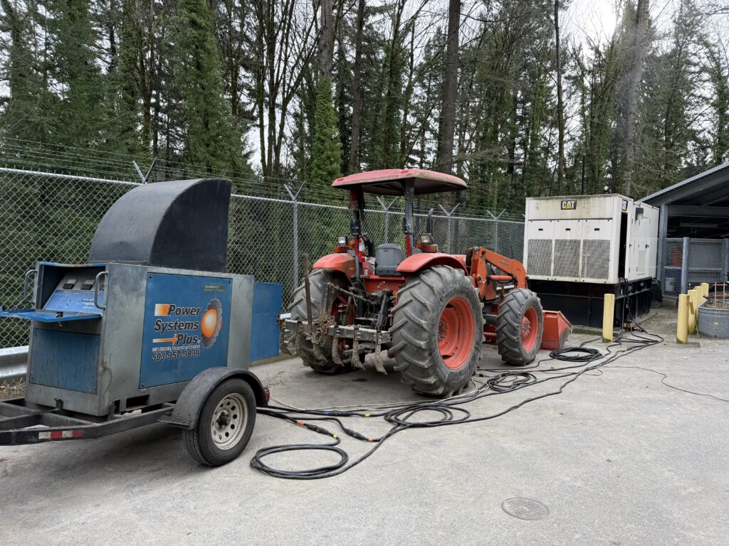 A load bank test being performed on a Diesel cat generator for an industrial facility in Portland, Oregon